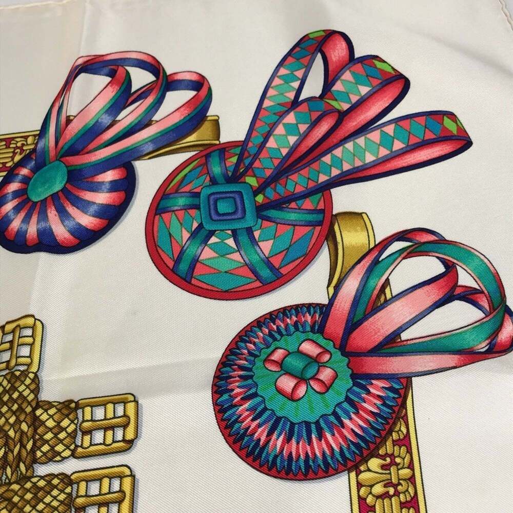 HERMES White Silk Scarf - Picture 9 of 12
